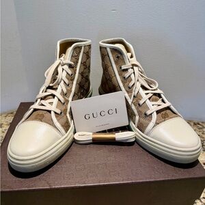 Gucci Women's Beige Monogram High-Top Sneakers